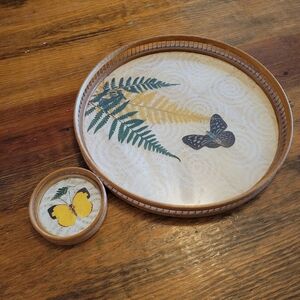 Vintage bamboo tray and coaster